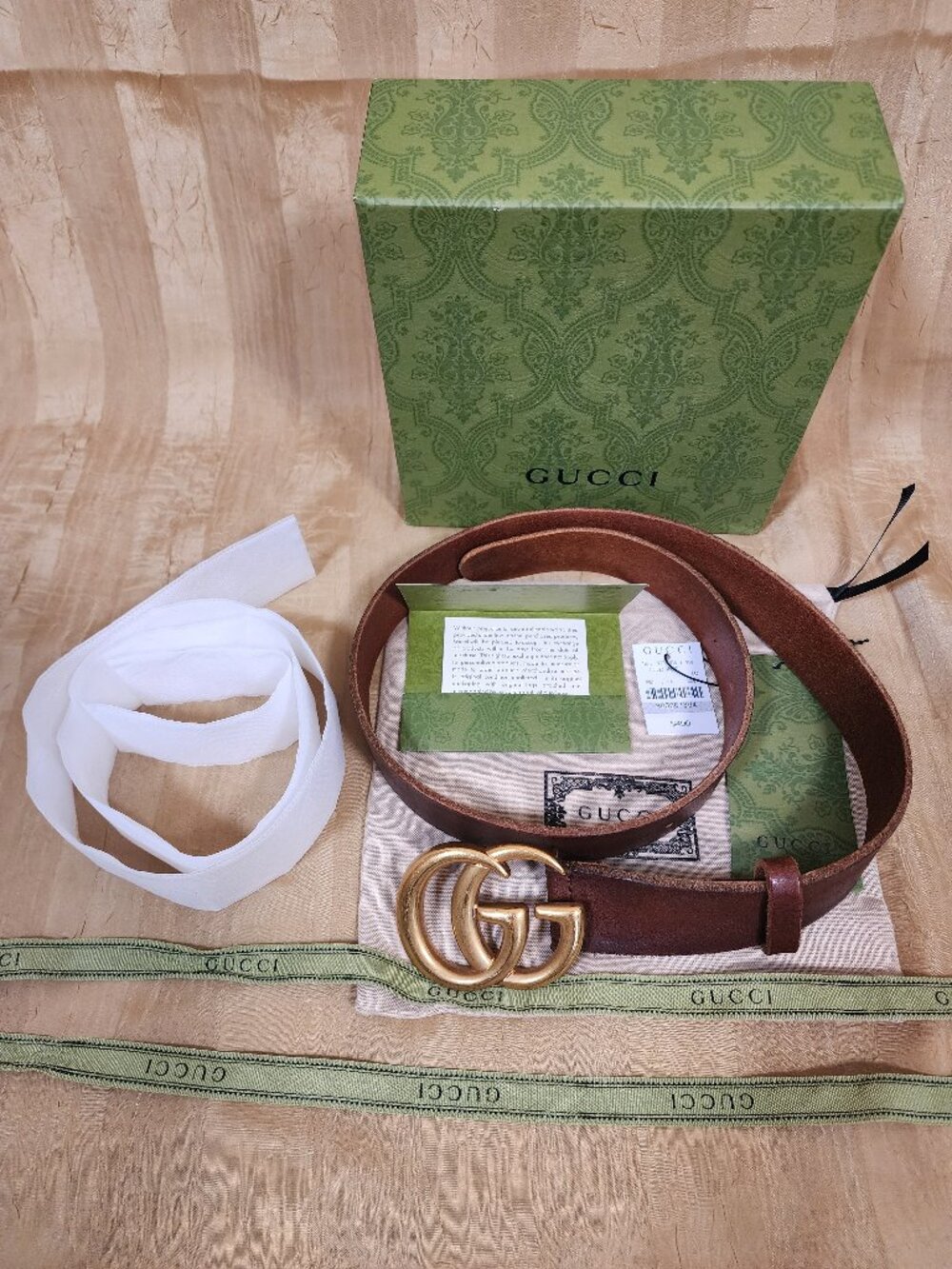 Authentic Gucci GG Marmont Wide Belt Brown Leather Size 80 / 32